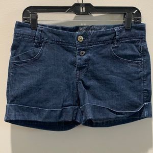 Express dark wash jean shorts. Size 4.